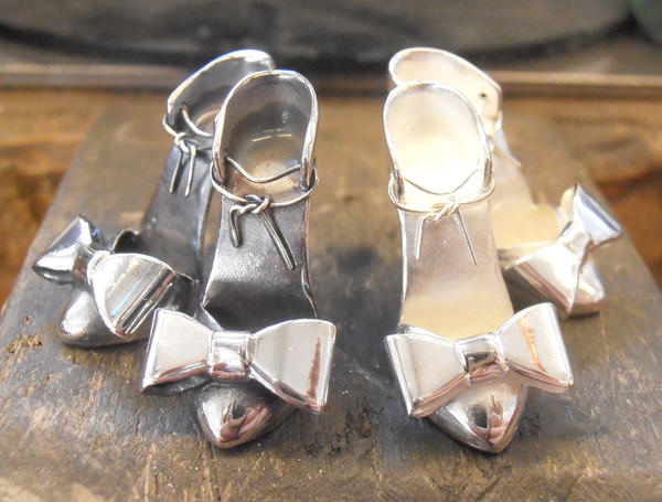 Silver shoe high heel earrings