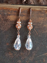 Load image into Gallery viewer, Crystal clear drop earrings with flower bead cap
