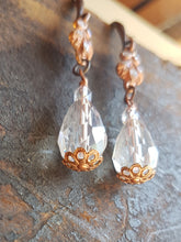 Load image into Gallery viewer, Crystal clear drop earrings with flower bead cap
