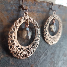 Load image into Gallery viewer, Filigree crescent earrings - Smoky Quartz
